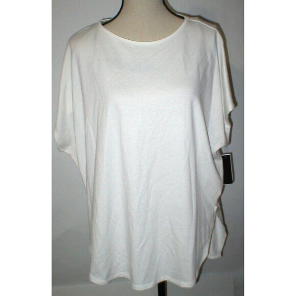NWT $130 New Natori Zen Top M Womens Warm White Short Sleeves Soft Rayon Medalli - Picture 1 of 5